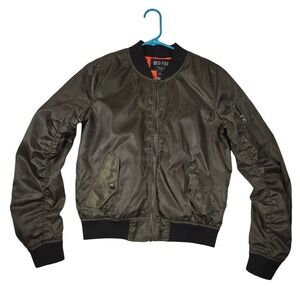 Red Fox Classic Bomber Jacket – Olive‎ Green – Women's LARGE Rouched Sleeves